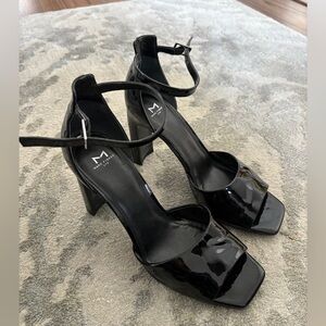 Marc Fisher Black Patent Ankle-Strap Block Heel Sandals